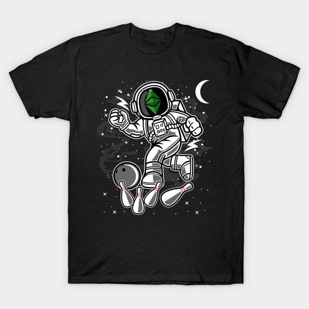 Astronaut Bowling Ethereum Classic ETH Coin To The Moon Crypto Token Cryptocurrency Blockchain Wallet Birthday Gift For Men Women Kids T-Shirt by Thingking About